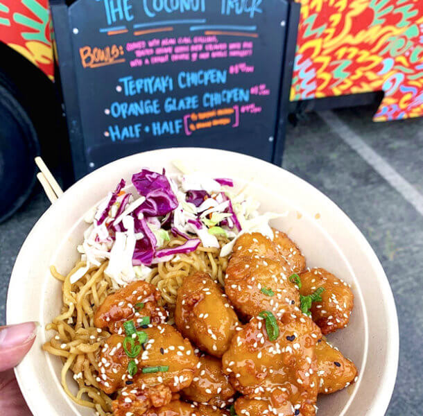 Orange Glazed Chicken with Garlic Noodles